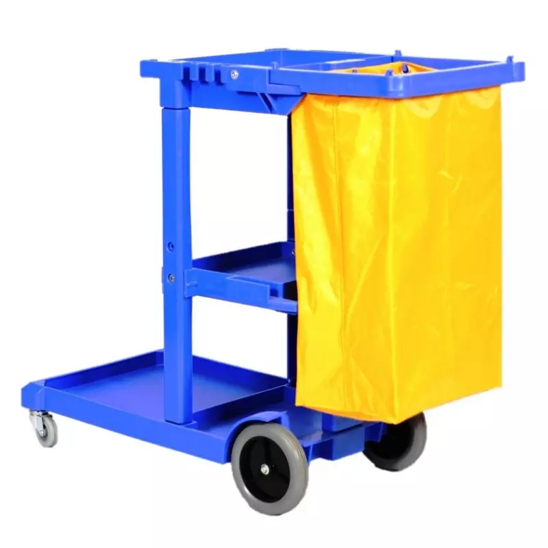Werkwagen kunststof Janitor blauw inclusief PVC afvalzak geel