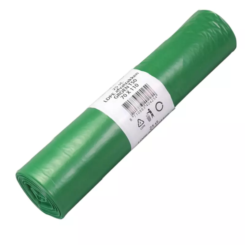 Afvalzakken groen LDPE gerecycled T50 70x110 cm<linebreak><linebreak>