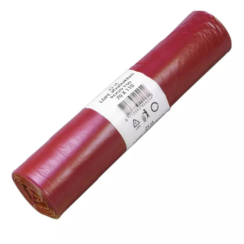 Afvalzakken rood LDPE gerecycled T50 70x110 cm