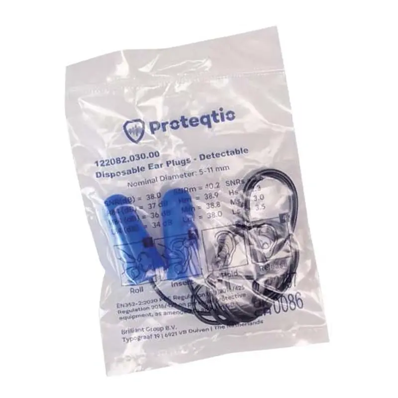 Proteqtio PTD10 oorpluggen PU-traagschuim detecteerbaar met koord blauw