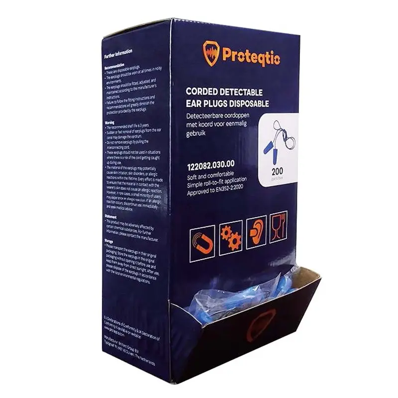 Proteqtio PTD10 oorpluggen PU-traagschuim detecteerbaar met koord blauw