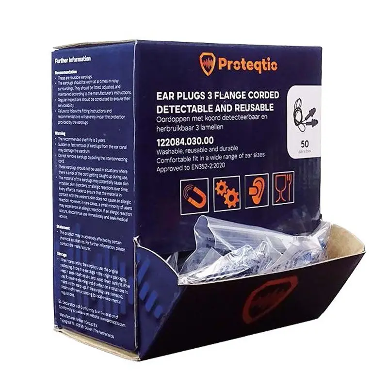 Proteqtio PTD20 oorpluggen 3 lamellen detecteerbaar met koord blauw