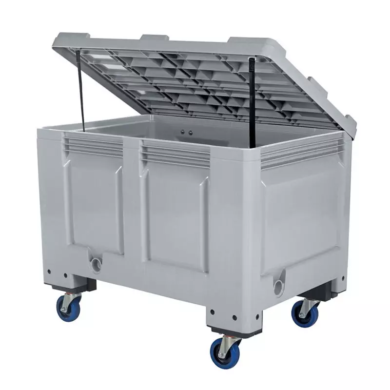 Palletbox 4 zwenkwielen met deksel 1200x800x955 mm 535 liter grijs