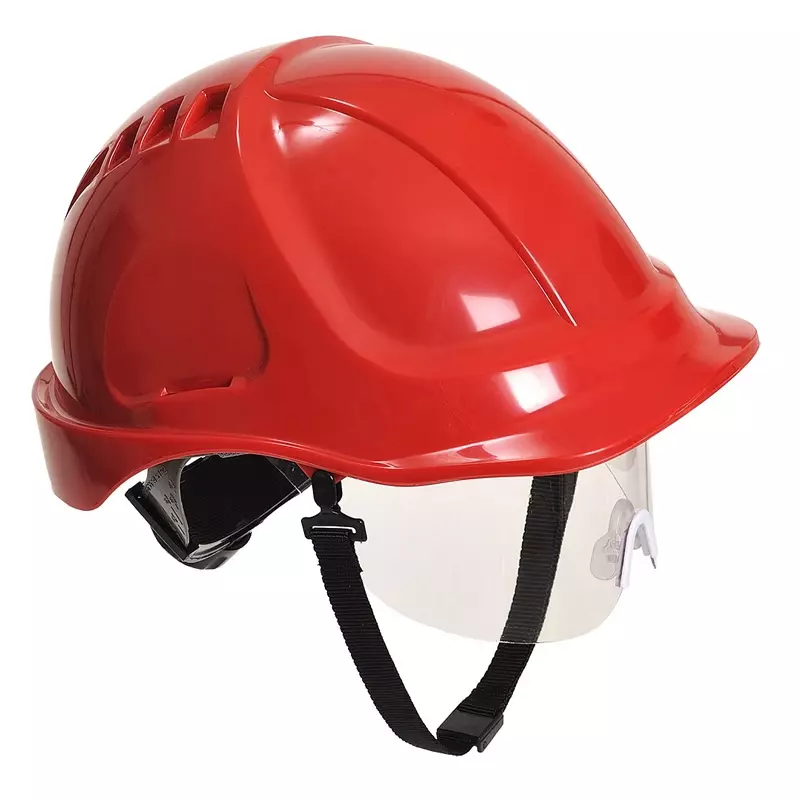 Portwest PW54 veiligheidshelm met vizier 6-punt draaiknop rood