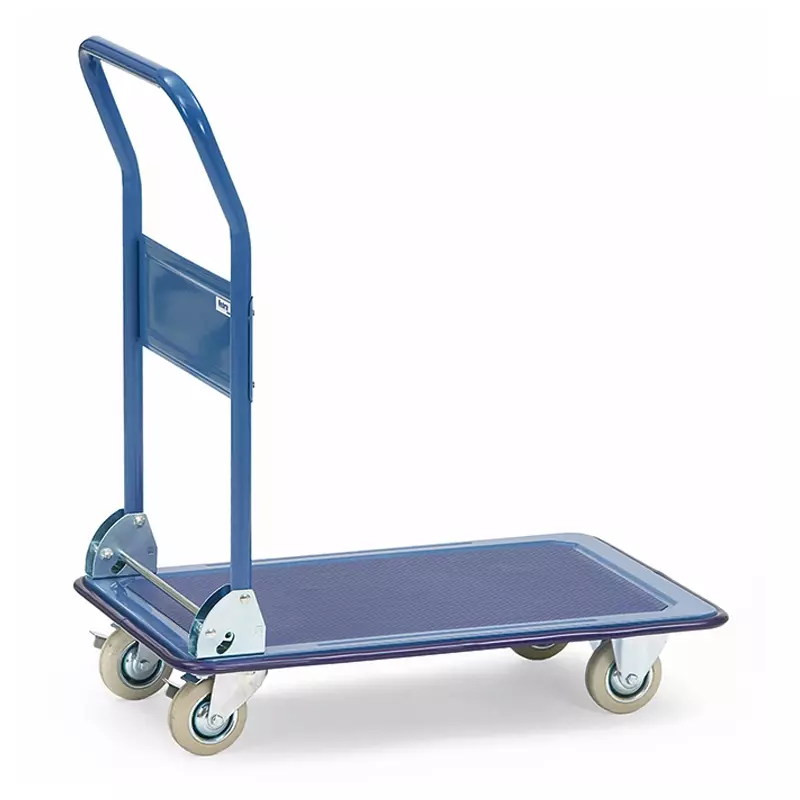 Platformwagen staal met klapbare duwbeugel 740x480 mm blauw