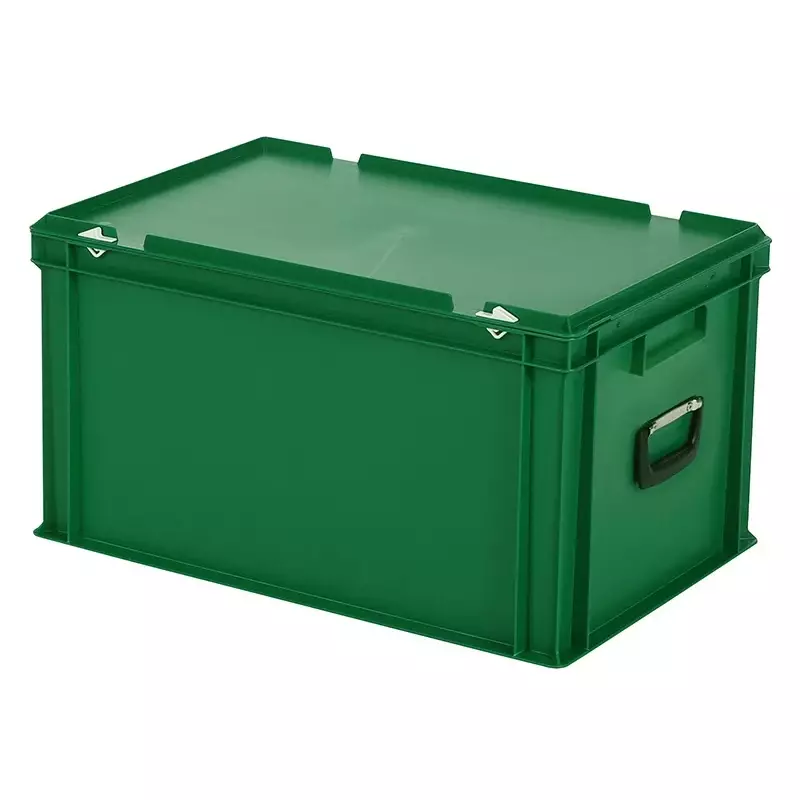 Stapelbak met deksel en koffergreep Euronorm 600x400x335 mm 64 liter groen