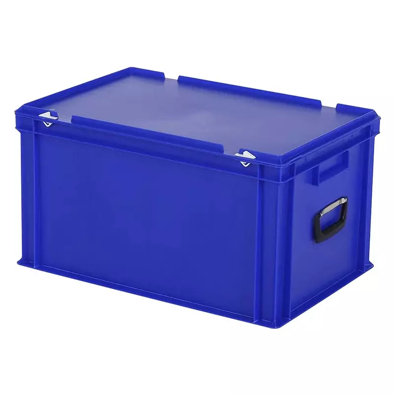 Stapelbak met deksel en koffergreep Euronorm 600x400x335 mm 64 liter blauw