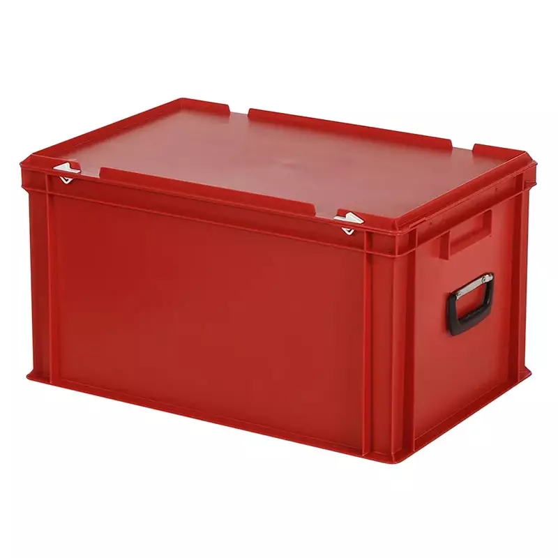 Stapelbak met deksel en koffergreep Euronorm 600x400x335 mm 64 liter rood