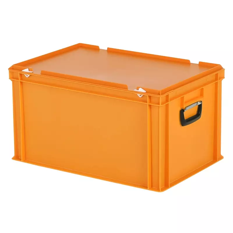 Stapelbak met deksel en koffergreep Euronorm 600x400x335 mm 64 liter oranje