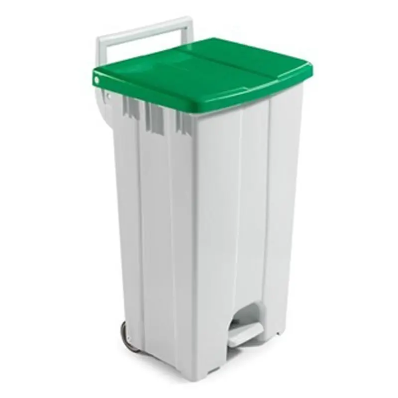 Pedaalemmer 2-wielen kunststof 510x470x930 mm 90 liter wit/groen