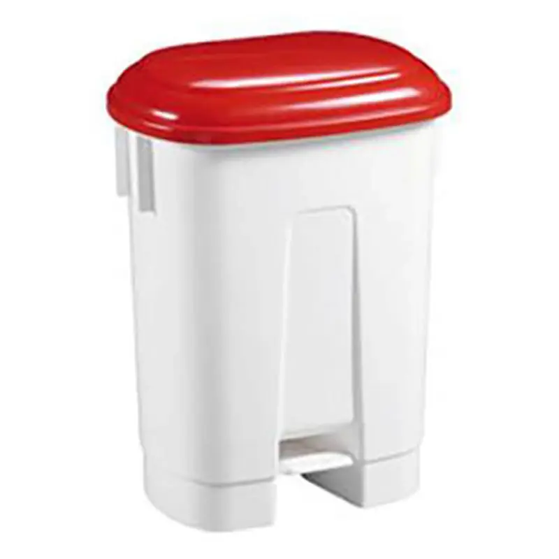 Kunststof pedaalemmer 60 liter wit/rood