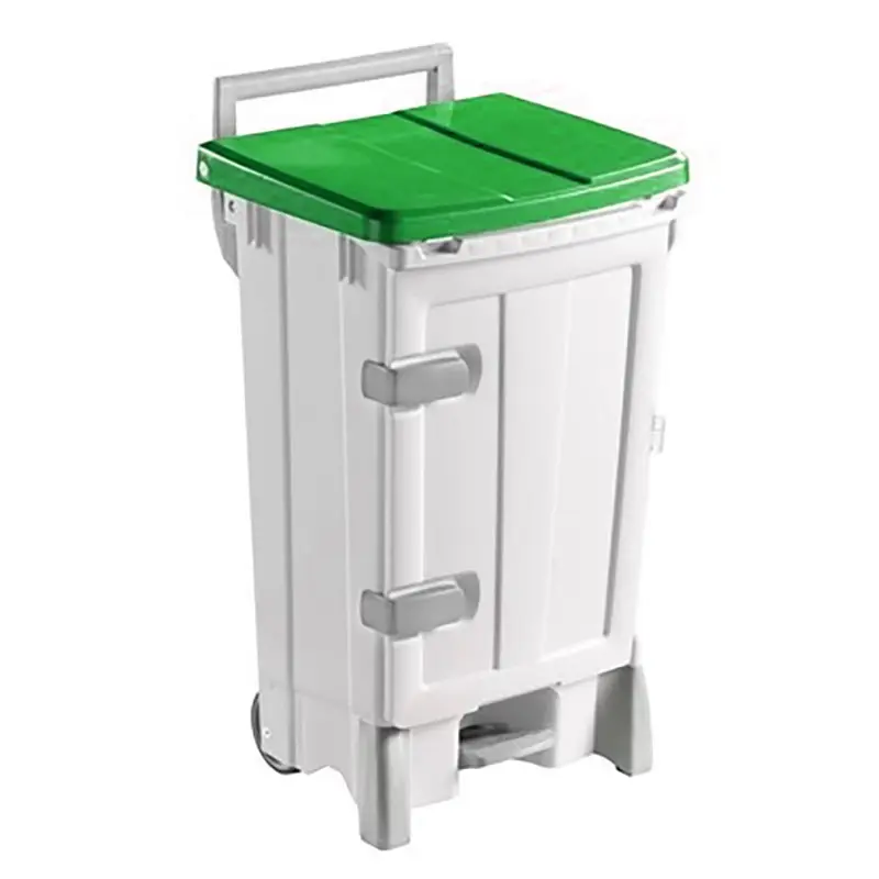 Kunststof pedaalemmer met deur verrijdbaar 90 liter wit/groen