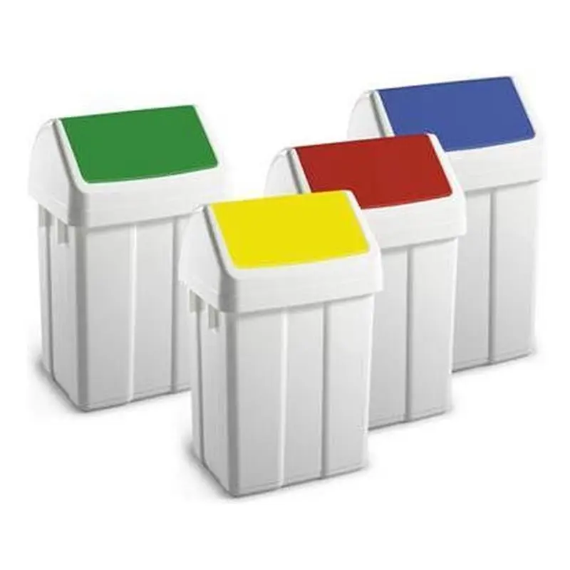 Afvalbak met klapdeksel 12 l wit/rood