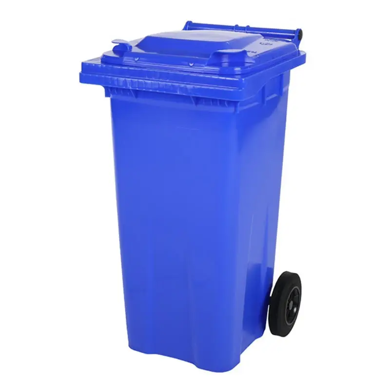 Kunststof afvalcontainer 120 liter met twee wielen blauw