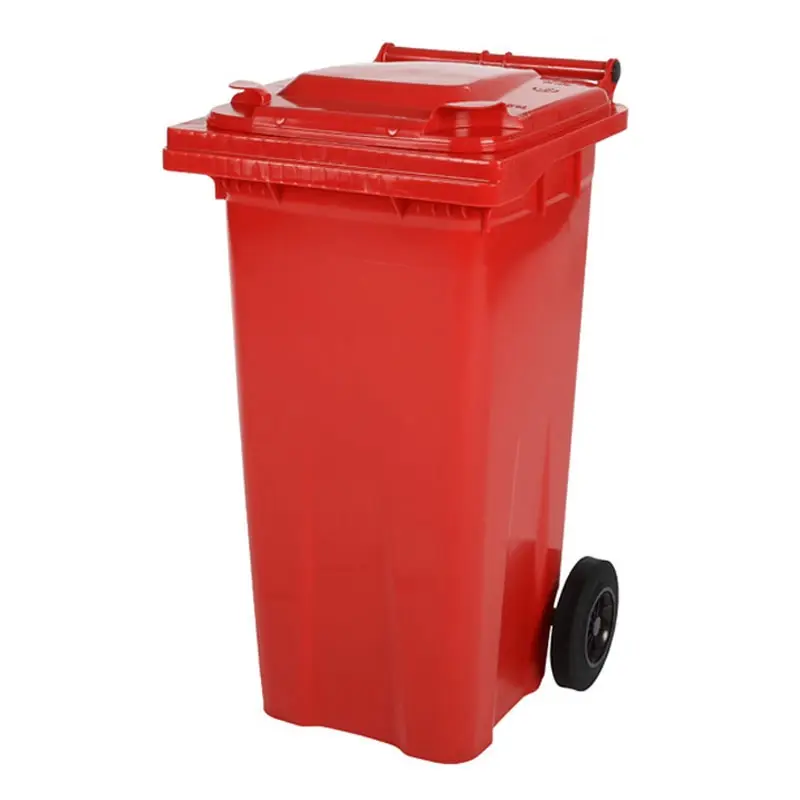 Kunststof afvalcontainer 120 liter met twee wielen rood