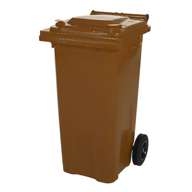 Kunststof afvalcontainer 120 liter met twee wielen bruin