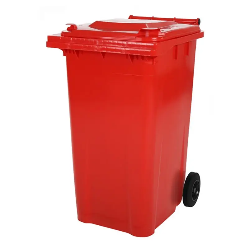 Kunststof afvalcontainer 240 liter met twee wielen rood