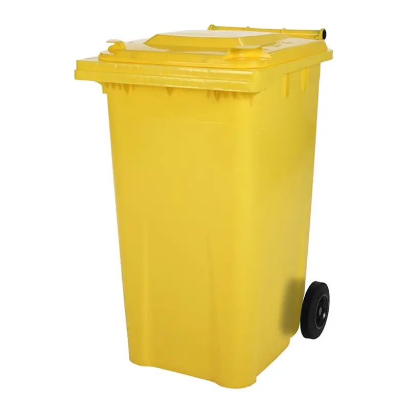 Kunststof afvalcontainer 240 liter met twee wielen geel