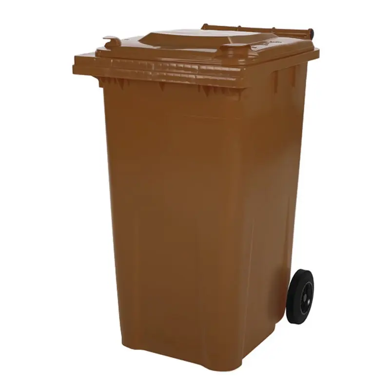 Kunststof afvalcontainer 240 liter met twee wielen bruin