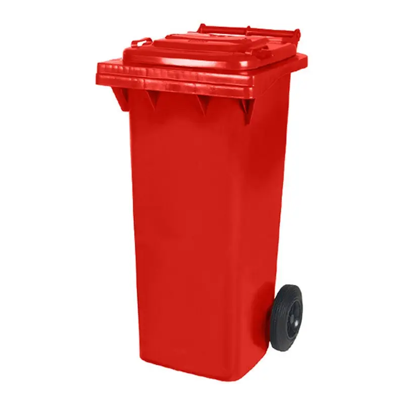Kunststof afvalcontainer 80 liter met twee wielen rood