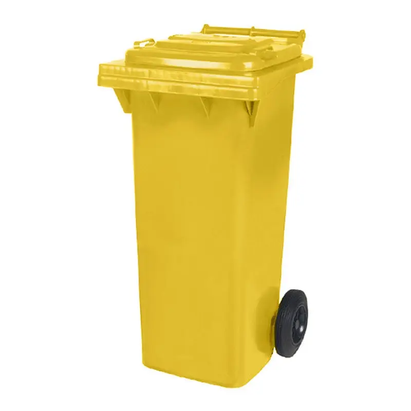 Kunststof afvalcontainer 80 liter met twee wielen geel