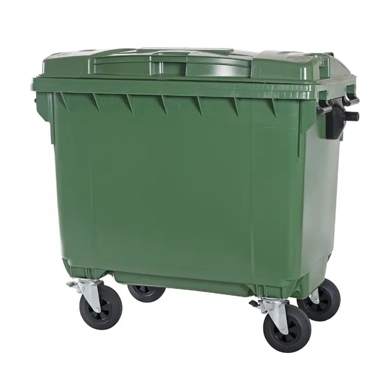 Kunststof afvalcontainer 660 liter met vier wielen groen