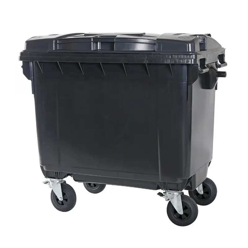 Kunststof afvalcontainer 660 liter met vier wielen grijs