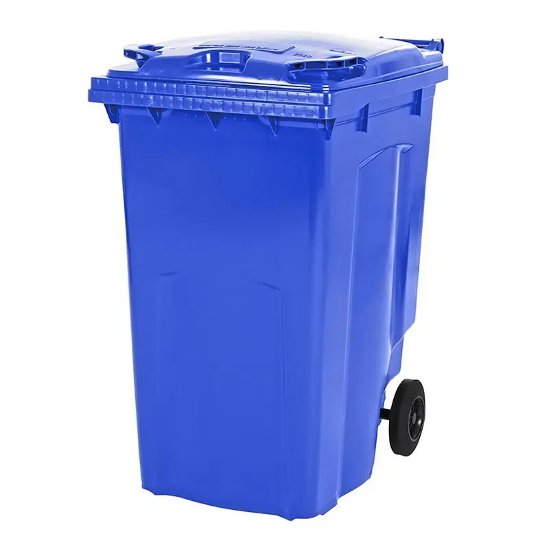 Kunststof afvalcontainer 340 liter met twee wielen blauw