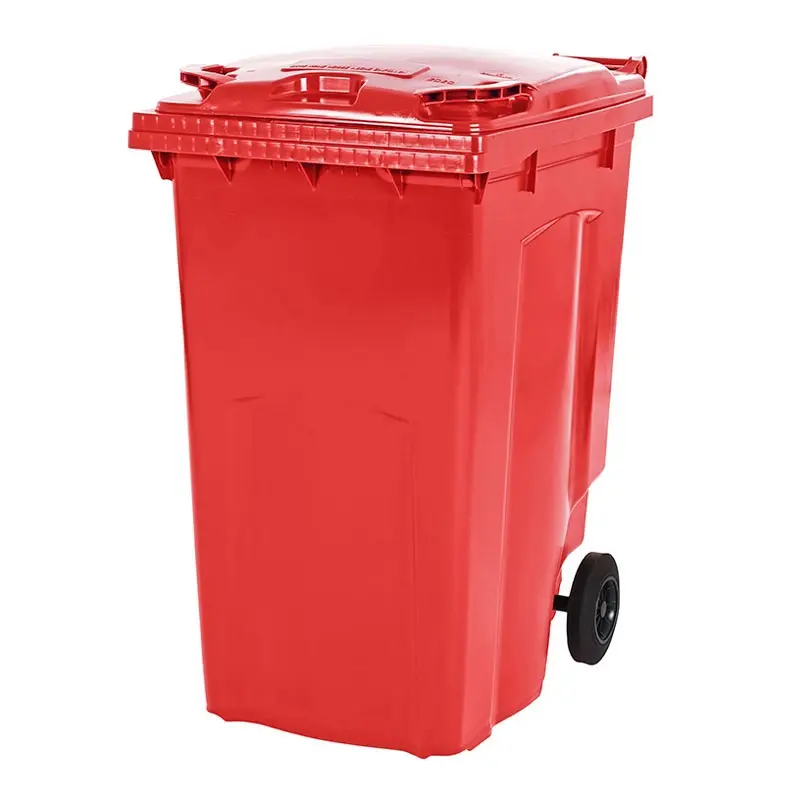 Kunststof afvalcontainer 340 liter met twee wielen rood