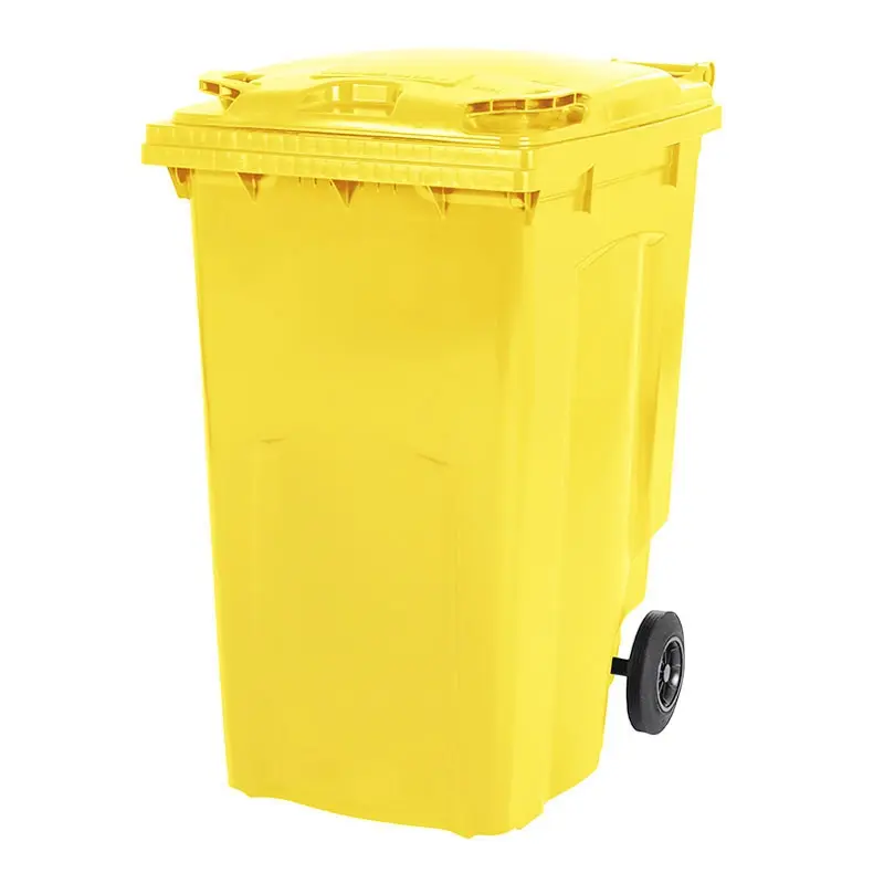 Kunststof afvalcontainer 340 liter met twee wielen geel