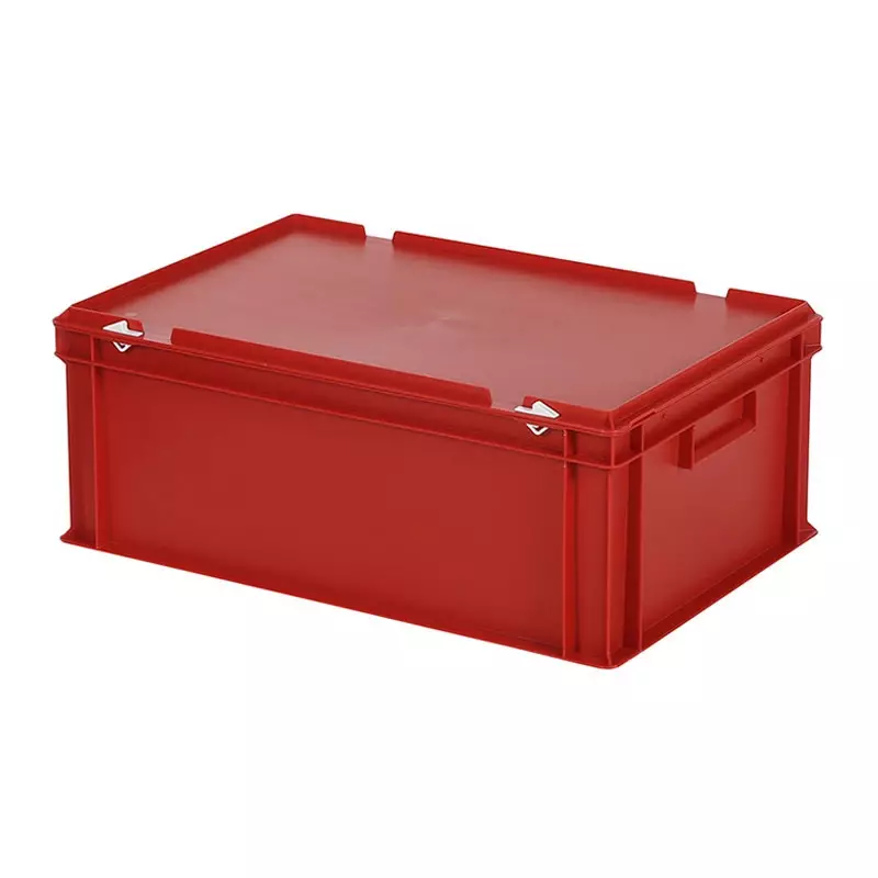 Stapelbak met deksel Euronorm 600x400x235 mm 43,3 liter rood