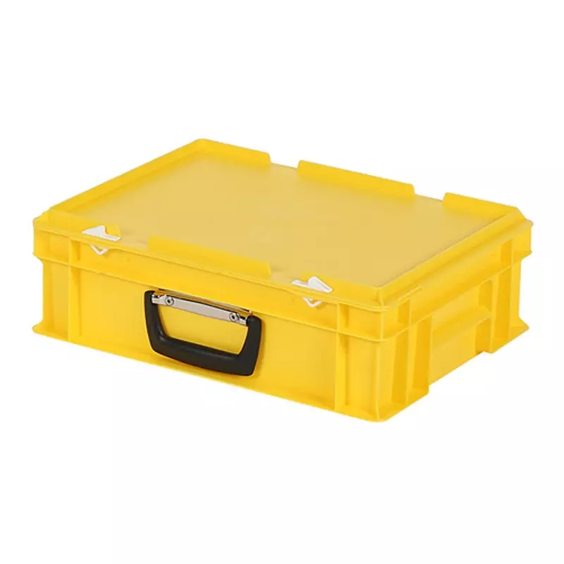 Stapelbak met deksel koffergreep 400x300x133 mm 11 liter geel