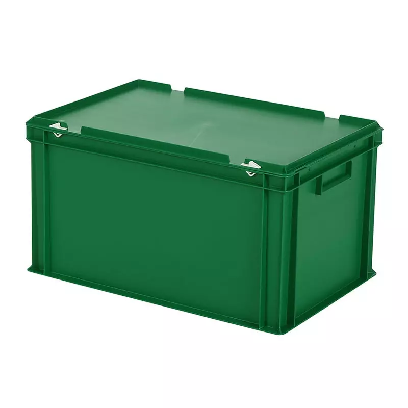 Stapelbak met deksel Euronorm 600x400x335 mm 64 liter groen