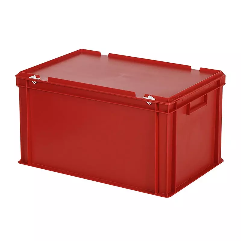 Stapelbak met deksel Euronorm 600x400x335 mm 64 liter rood