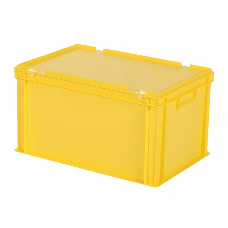 Stapelbak met deksel Euronorm 600x400x335 mm 64 liter geel