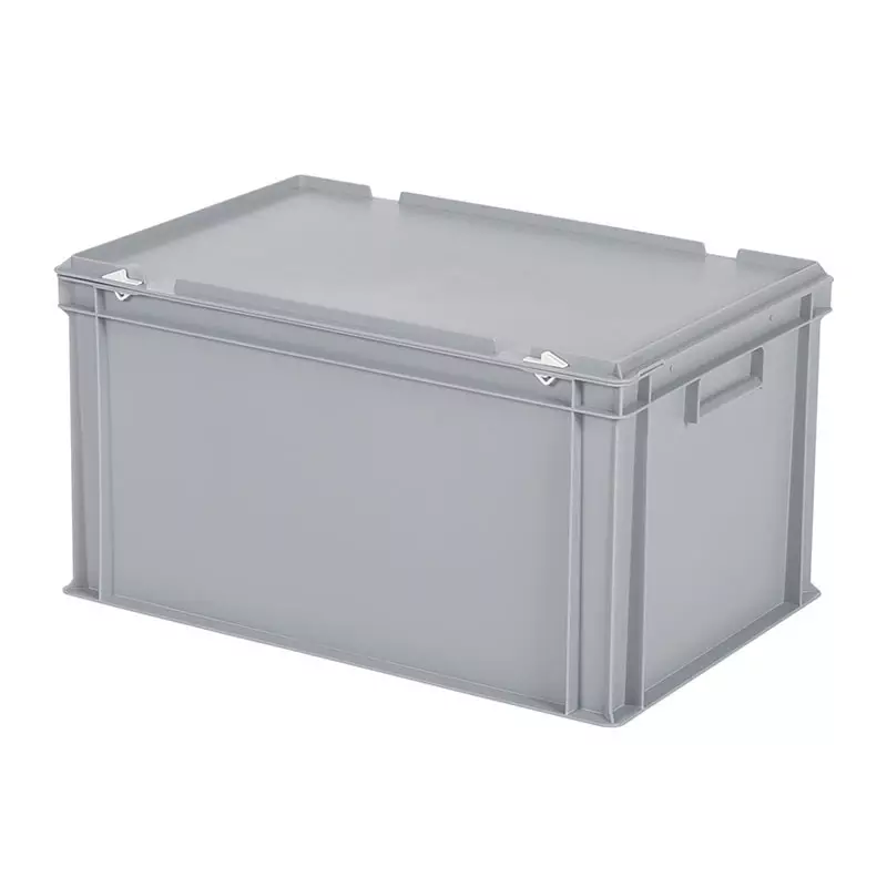 Stapelbak met deksel Euronorm 600x400x335 mm 64 liter grijs