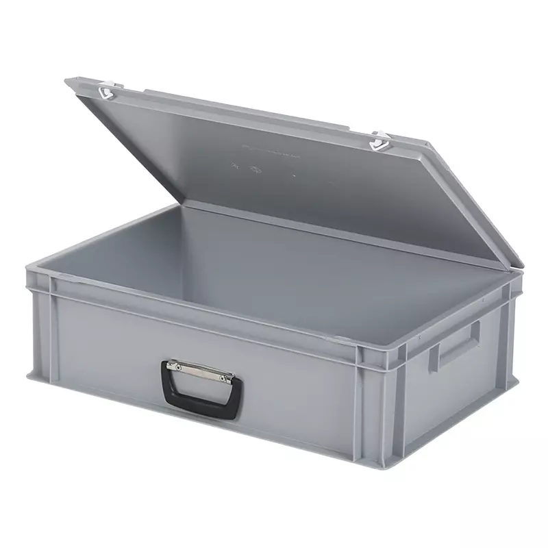 Stapelbak met deksel koffergreep 600x400x185 mm 33 liter grijs