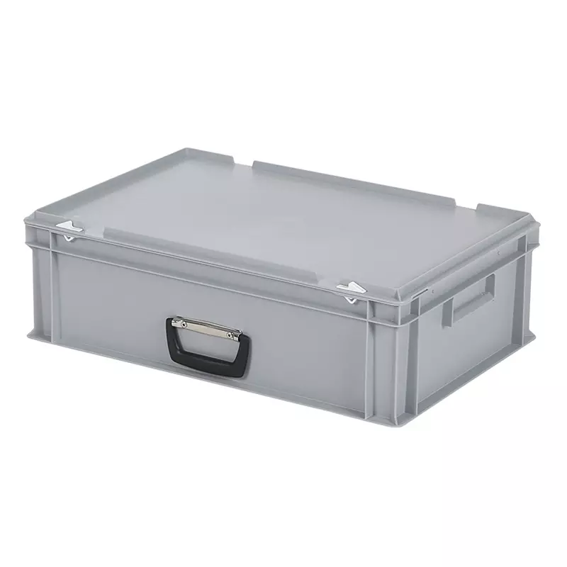 Stapelbak met deksel koffergreep 600x400x185 mm 33 liter grijs