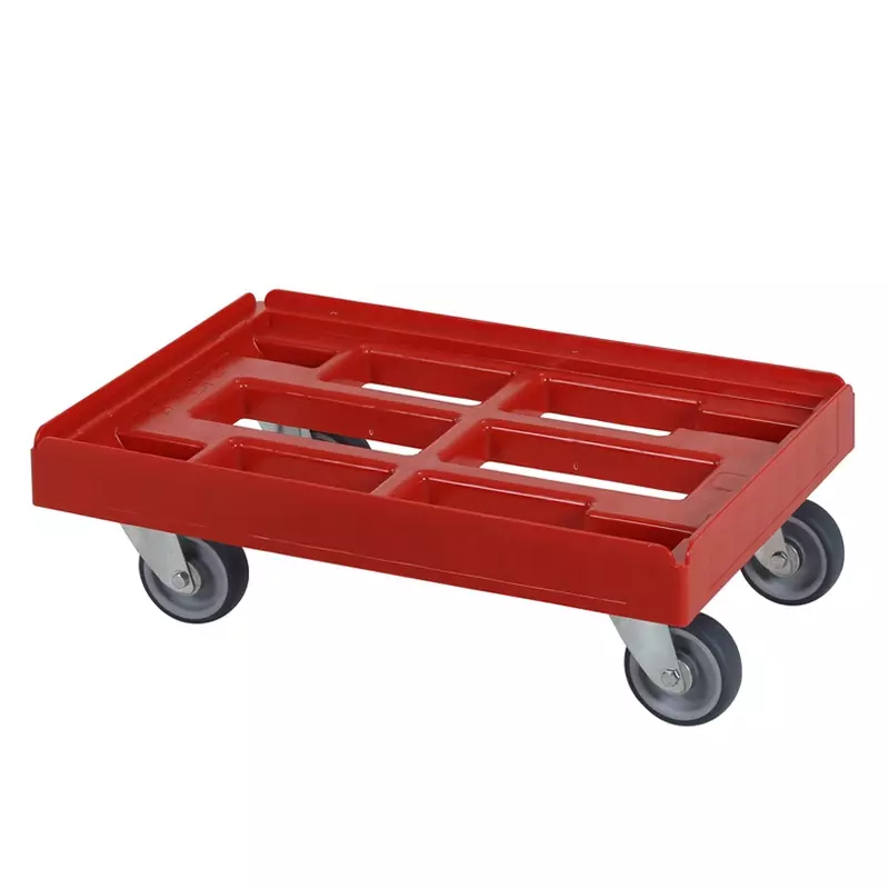 Kunststof onderstel gegalvaniseerde gaffels nylon/PU wielen 600x400 mm rood