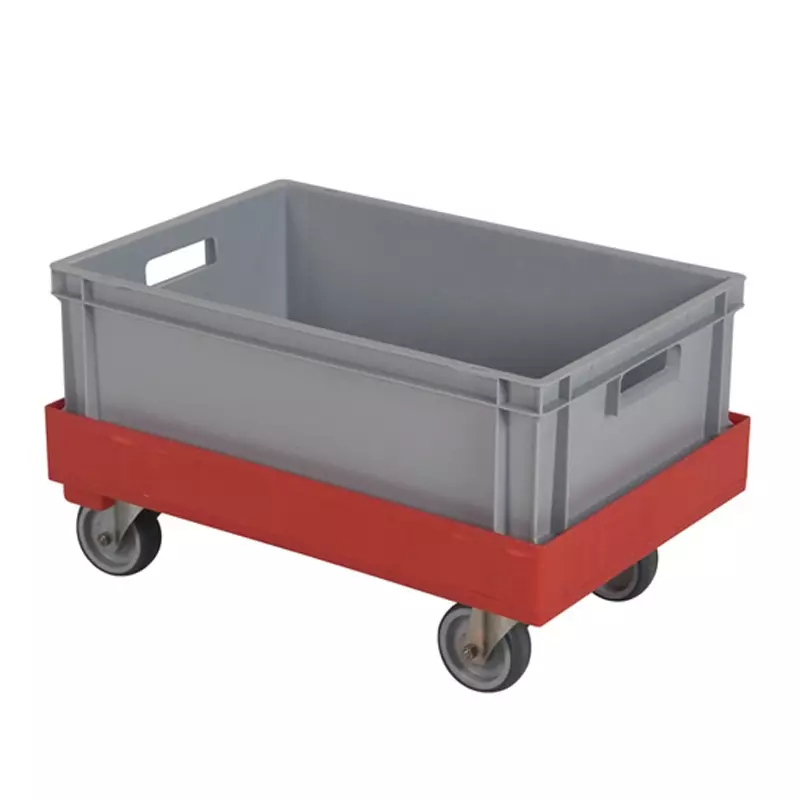 Kunststof onderstel gegalvaniseerde gaffels nylon/PU wielen 600x400 mm rood