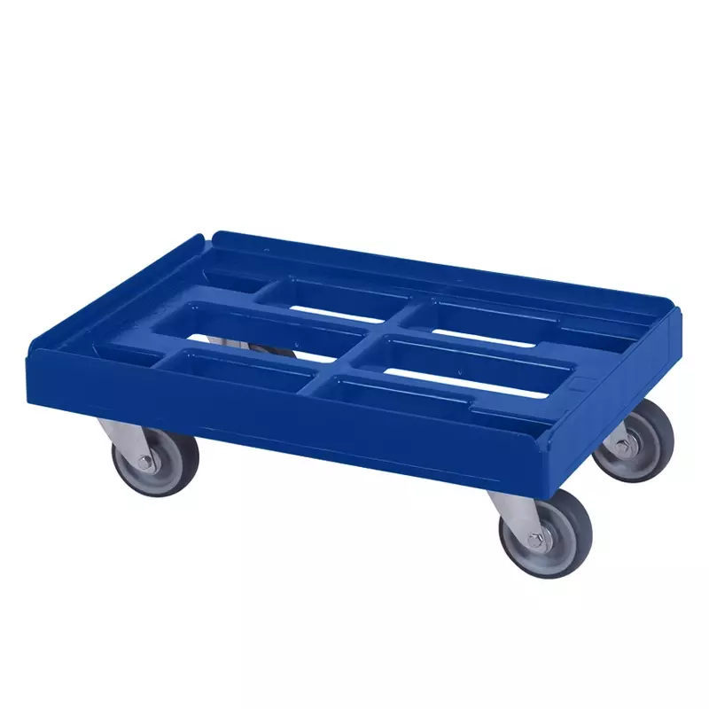 Kunststof onderstel gegalvaniseerde gaffels nylon/PU wielen 600x400 mm blauw