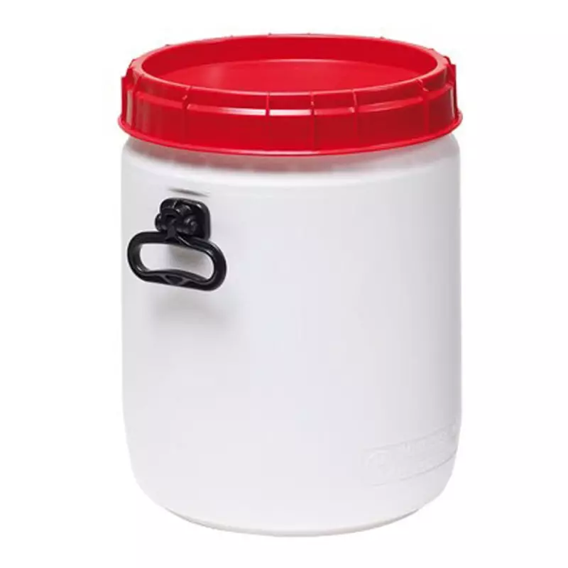 Super wijdmondvat HDPE ø338x449 mm 34 liter wit met rode deksel