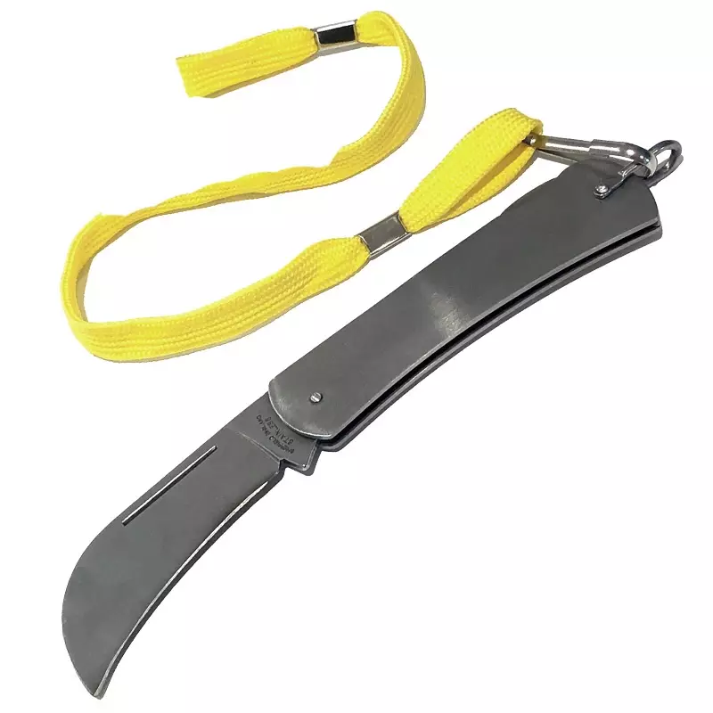 Zakmes RVS met ophangoog-keycord gebogen lemmet 65 mm