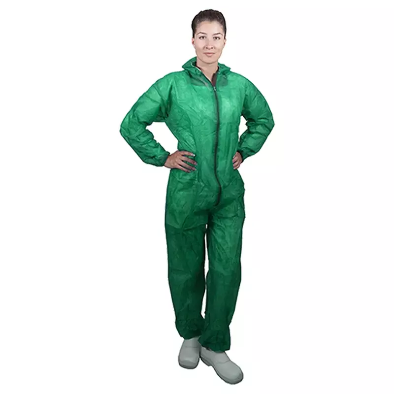 Hycare disposable overall capuchon en rits non-woven polypropyleen donkergroen