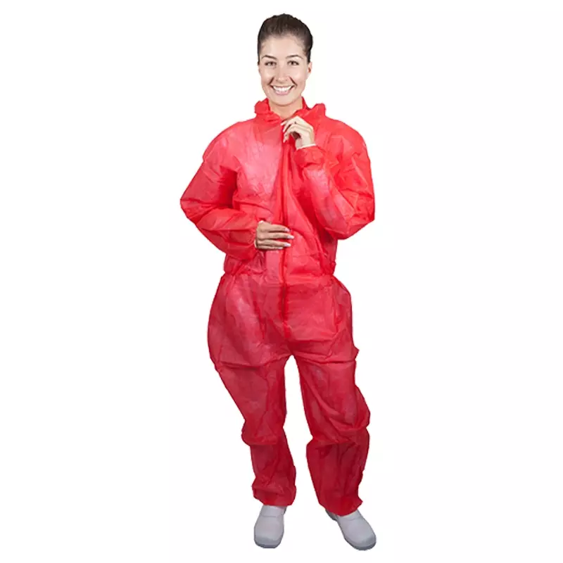 Hycare disposable overall capuchon en rits non-woven polypropyleen rood