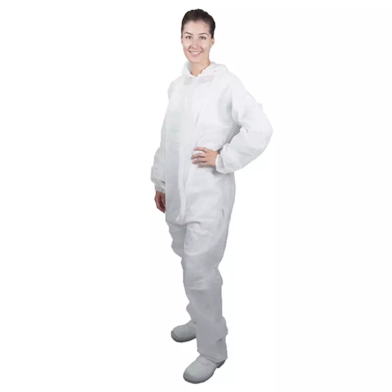 Disposable overall klittenband en capuchon non-woven polypropyleen wit