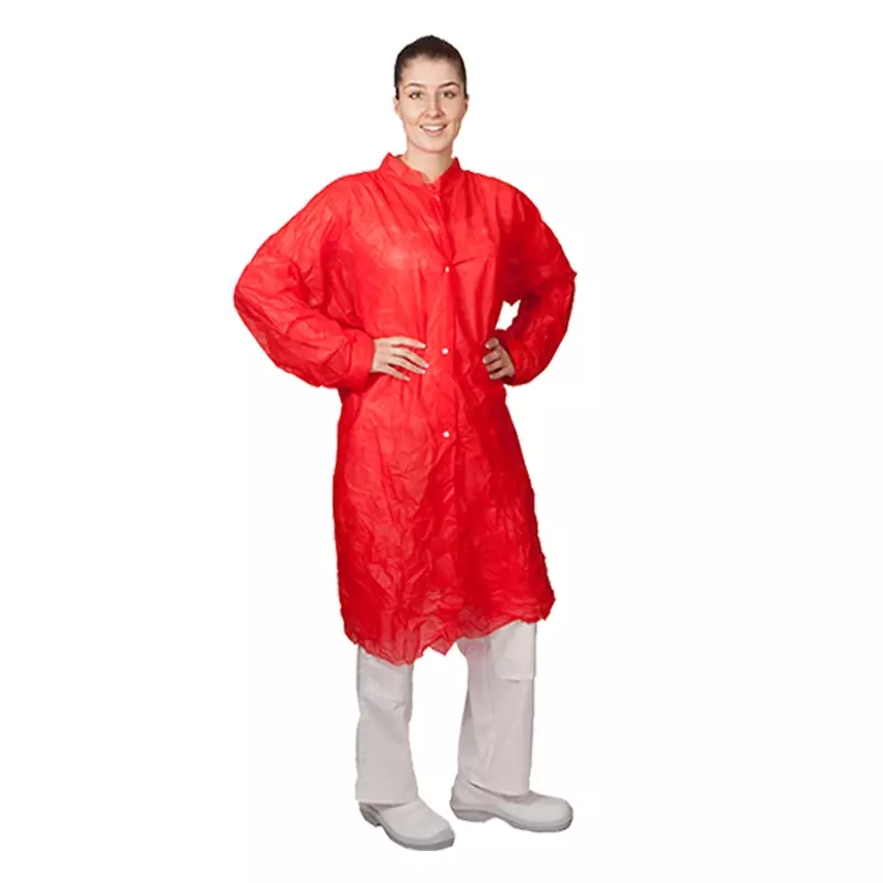 Hycare disposable bezoekersjas drukknopen non-woven polypropyleen rood