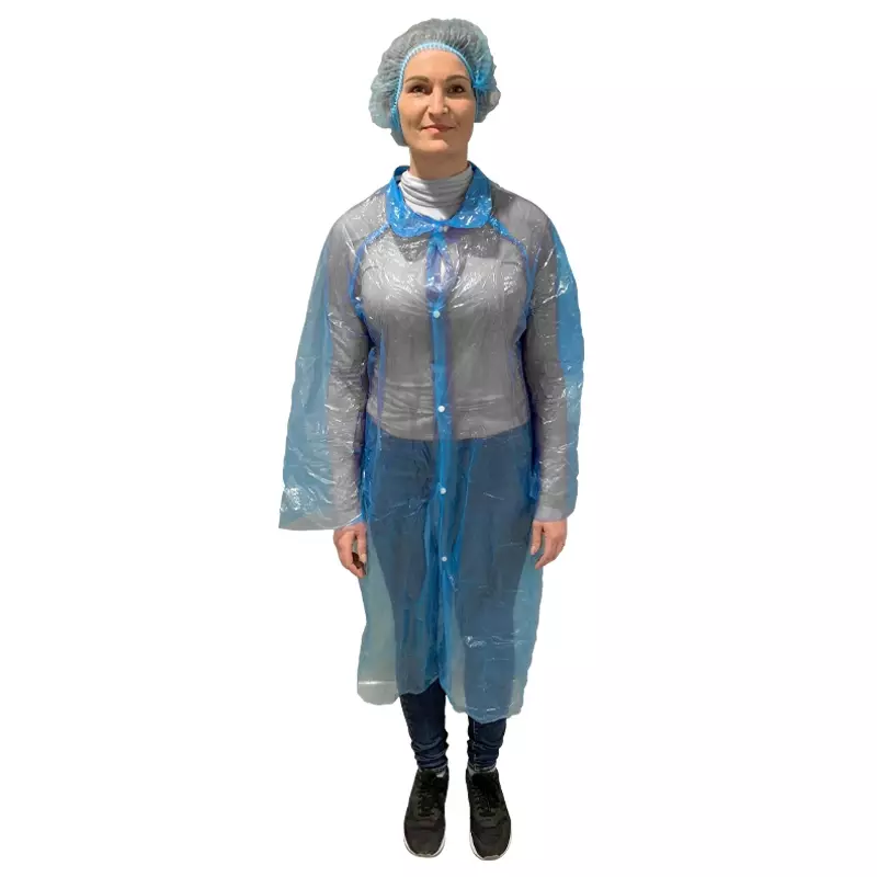 Hycare bezoekersjas disposable food grade LDPE drukknoop blauw