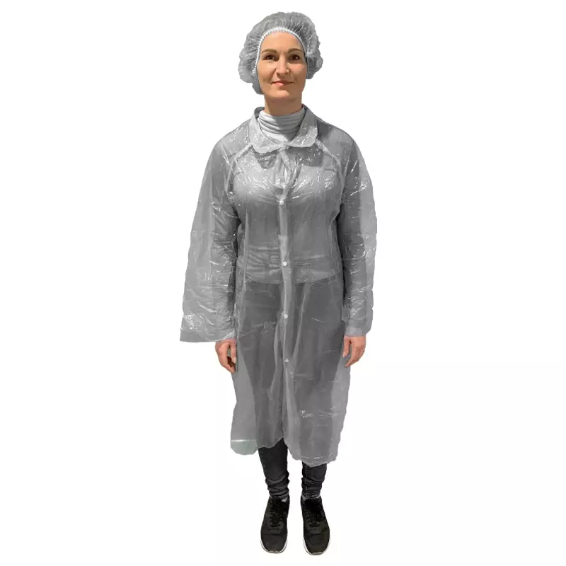 Hycare bezoekersjas disposable food grade LDPE drukknoop wit