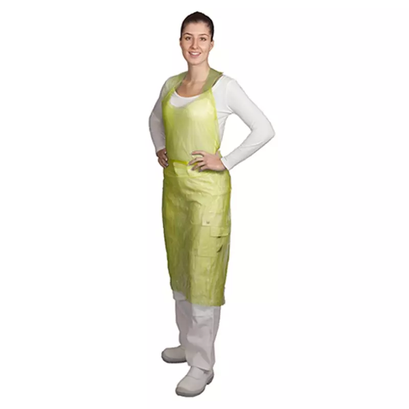 Hycare disposable scheurschort polyethyleen 80x125 cm scheurbaar op blok geel